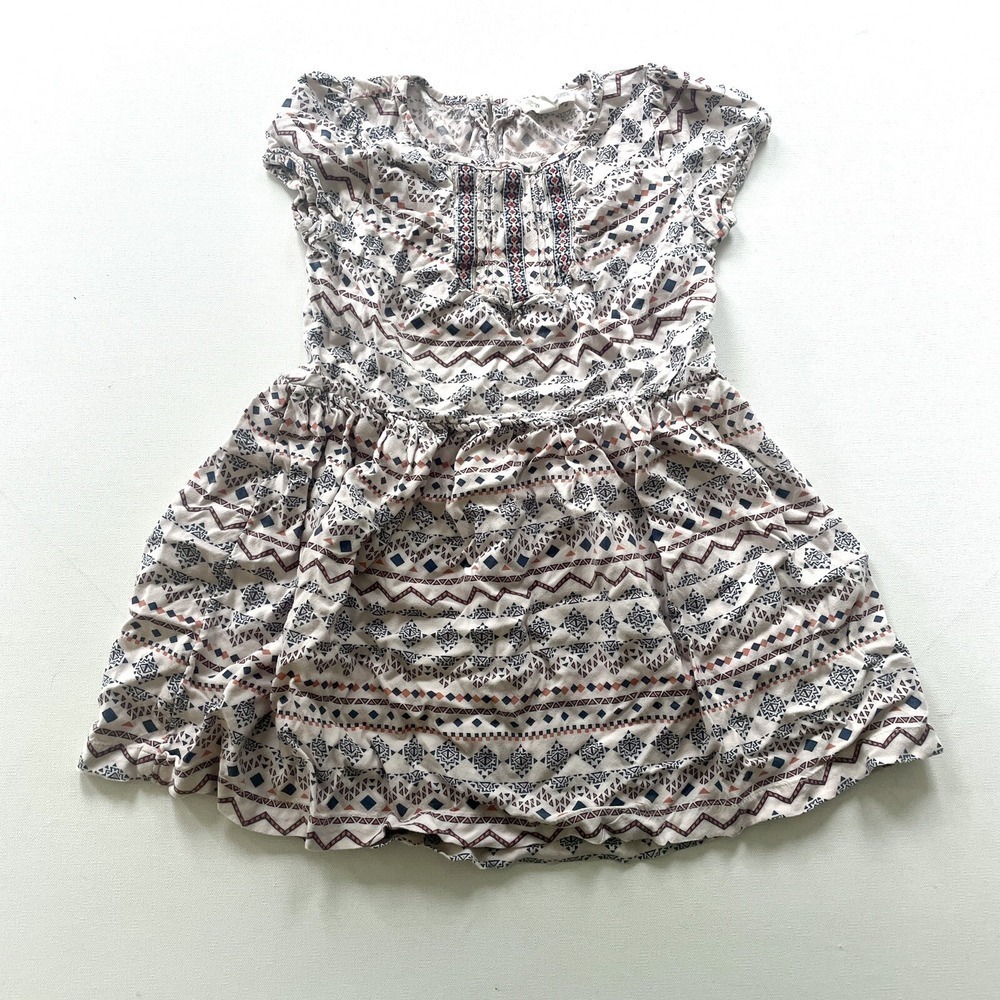 Tucker + Tate Girls Size 8 Ivory Boho Dress Embroidered Ruffle Geometric Cotton